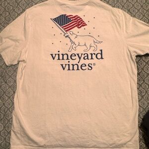 Vineyard Vines Cream Tee with Patriotic Dog and Flag Graphic
